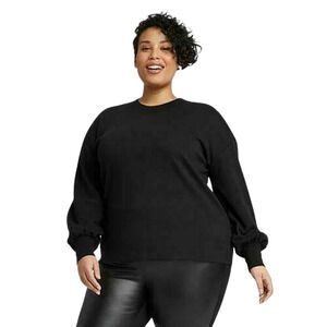 Women's Plus Size Long Sleeve Pullover Crewneck Sweatshirt - Ava & Viv 2X Black